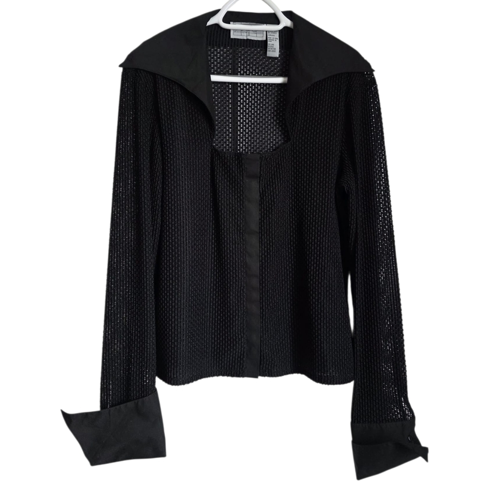 Vintage Zone Black Textured Open Knit Shirt – Size L